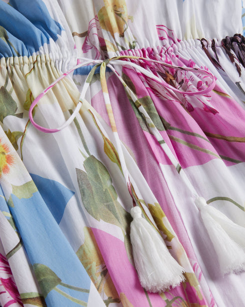 ROZLYN-Swimwear-Get ready to turn heads at the beach with the gorgeous ROZLYN cover-up. Our spliced floral print catches the eye, while the deep V-neck and floaty silhouette bring plenty of elegance. With long sleeves and a gathered waist with tassels, this cover-up is both stylish and comfortable. Bring on holiday season.By choosing Ted Baker cotton products, you're supporting our investment in the Better Cotton Initiative's mission. This product is sourced via a system of mass balance and therefore may no